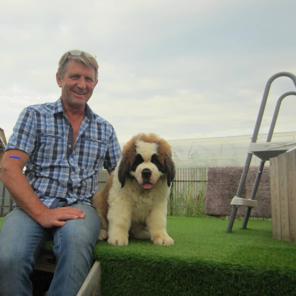 Happy customer with puppy